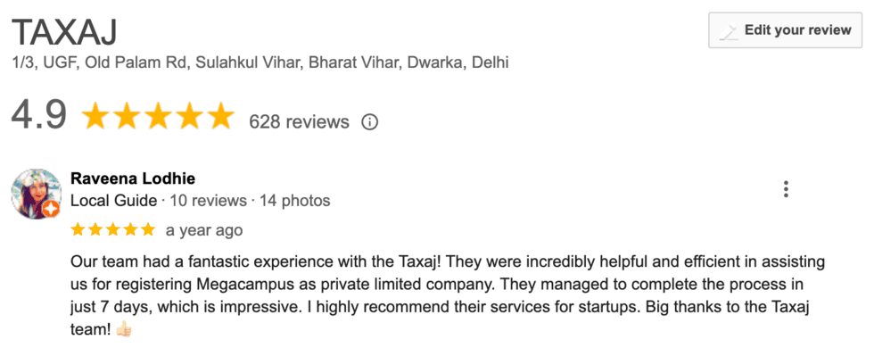 TAXAJ Google Review